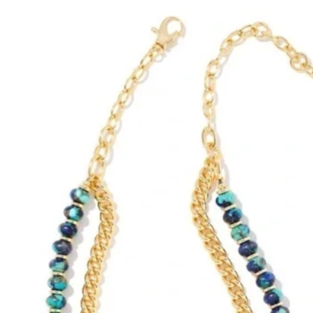 Kendra Scott "Rebecca" Gold Multi Strand Necklace. Bronze Veined Lapis Turquoise - Picture 4 of 9